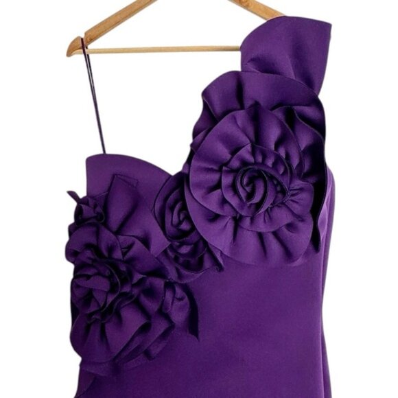 NWT Badgley Mischka 3D Flower One Shoulder Mermaid Gown purple size 10 - Picture 7 of 11